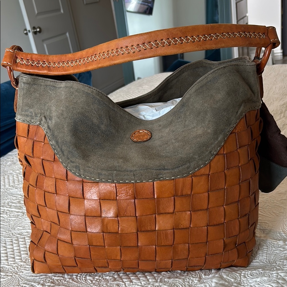 Robita tote bag Brown and dark green Woven Leather